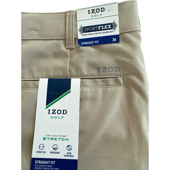 IZOD Mens Classic Fit Golf Shorts size 34 Khaki Tan Beige New NWT Micro Poly - Picture 2 of 5